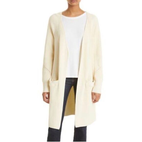 Rag & Bone Amy Ribbed Open Front Cotton Bend Oversized Cardigan Ivory NWT Size S - Picture 1 of 12